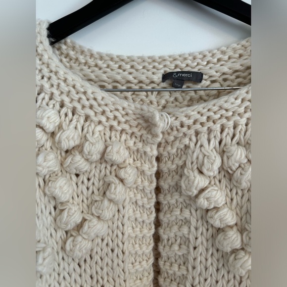 SOLD &Merci Handknit Cardigan Sweater PomPom hearts Boho Oversized Balloon - Picture 7 of 8